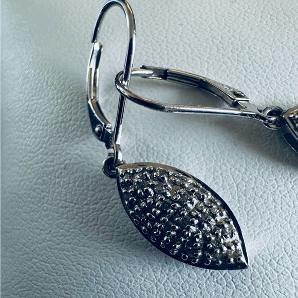 Pavé Diamond Marquise Waterfall Earrings — EF Collection® 10K White Gold Textured Marquise Dangle Earrings Pave Diamonds